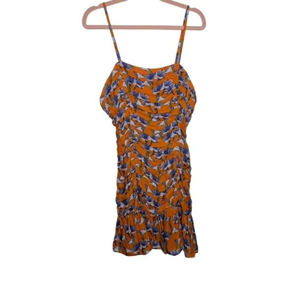 Parker Silk Floral Ruched Mini Dress Orange Purple Size 6 NWT - Picture 15 of 15